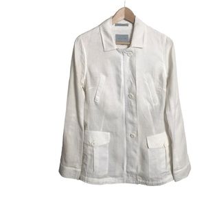 Jigsaw Size 8 White Irish Linen Safari Jacket Pockets Quiet Luxury‎ Minimalist